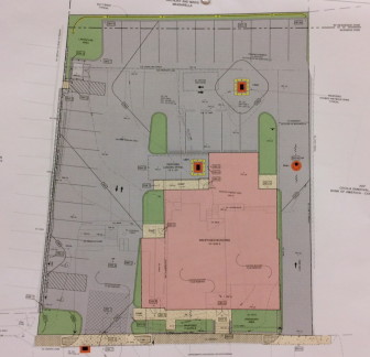 Site plan for what could be a new building that houses a Post Office on its first floor, at 18-26 Locust Ave. 