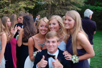From NCHS 2015 pre-prom: The Risom twins Carly and Fiona, JP McMahon, Christian Megherby their dates and friends. Photo courtesy of the Risoms