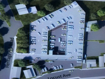 A modified long-range plan rendering of the proposed Locust Avenue Parking Deck. Specs by Kent Turner, STV Incorporated