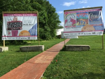 The walkway from the parking lot by Dunning Field at New Canaan High School to the Summer Theatre of New Canaan tent. Credit: RJ Scofield