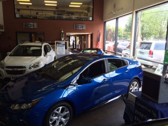 A 2016 Chevy Volt at the showroom floor of Karl Chevrolet on Elm Street. Credit: Michael Dinan