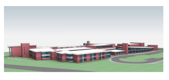 A high-level rendering of the building proposal at Saxe Middle School, presented July 15, 2015 to the Town Council.
