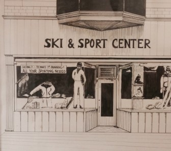 A drawing of the old Ski & Sport Center on Main Street (later Forest) in New Canaan. Contributed