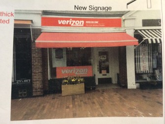 A rendering of the sign that Verizon applied to put up—P&Z is asking the company to create a white sign with red lettering instead of what's seen here. 