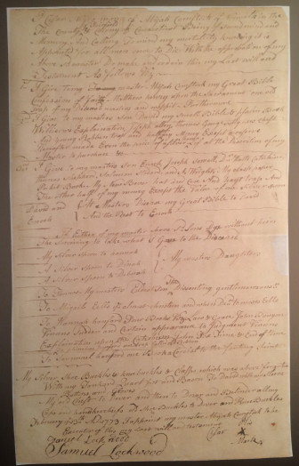 A June 16, 1797 document emancipating the slave Rose from a family and property that included home at 1328 Smith Ridge Road. Part of it reads: "Know all men by these presents that I, Abijah Comstock of Norwalk in Fairfield County and State of Connecticut do hereby emancipate my Negro Servant Woman named Rose and by these Presents fully, freely and Absolutely Discharge said Negro from all Obligation to serve me or my Heirs for ever."