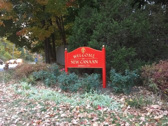 A newly installed 'Welcome To New Canaan' sign at 123 and Carter Street. Credit: Sky Mercede 