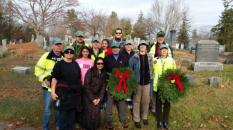 CERT members helped in the VFW Post 653 effort to place wreaths on the gravestones of veterans buried in Lakeview and other New Canaan cemeteries on Saturday, Nov. 28. Pictured: Diane Palmento, Jaclyn Cerretani, Faith Shepard, Nancy Upton, Beth Reifers, Michael Bruneau, The Pavlov Family, Lauren Cerretani, Harold Schwartz, and Anthony Cerretani. Not pictured are Jinx Aliprandi, Irene Swanson and Cindy Ziegler. Contributed 