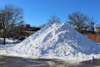 A pile of plowed snow formed a makeshift mountain in Morse Court Sunday morning, January 24, 2016. Credit: Terry Dinan