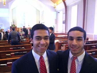 Christopher Roman and Brian MacCalla Jr. at the Jan. 18, 2016 remembrance service for the Rev. Dr. Martin Luther King Jr. at United Methodist Church in New Canaan. Credit: Michael Dinan