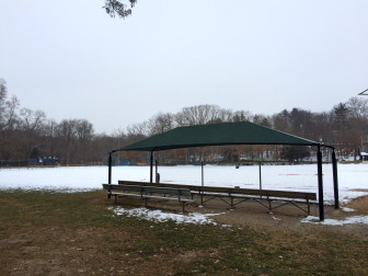 The canopy that will go in at the girls softball field at Waveny known as the Orchard Field will be the same as this one at the varsity baseball field at Mead Park. Credit: Michael Dinan
