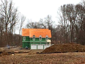 A look at the home being built at 108 Charter Oak Drive from White Birch Lane. Credit: Michael Dinan