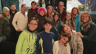 Christian Camporin (center – who performs Michael in Finding Neverland on Broadway) with fellow students, parents and teachers from the Performing Arts Conservatory of New Canaan following recent performance. 