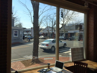Looking out on Main and East Avenue from inside Kaahve coffee shop. Credit: Michael Dinan