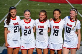 (L-R): Mia Carroll, Kylie Murphy, Catherine Granito, Katharine Freiberg, and Sami Stewart have been teammates, in multiple sports, since their elementary and middle school years. And the friendship and bond that formed as a result is one that, as their days as teammates wind down, they all will carry with them as they venture through the next stages of their lives. Credit: Amy Murphy Carroll