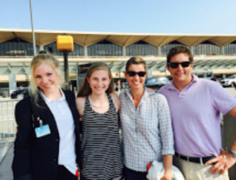 Danish Rotary Youth Exchange student, Rikke Holst, greeted at airport by Host Family members Grace, Barbara, and David Rucci. Contributed