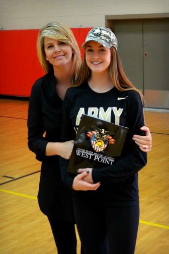 Sami with her mom, Terri Stewart, on the day she signed her national letter of intent to play lacrosse at the U.S. Military Academy in West Point, NY. Sami comes from a military family -- her dad, Mike, was an artillery captain in the army; her grandfather an officer; and her uncle is currently a three-star brigadier general. Credit: Terri Stewart