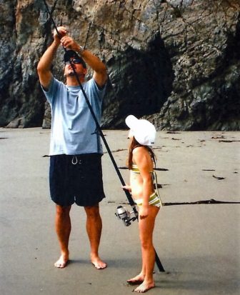 A seven-year-old Sami getting ready to fish with her dad, Mike, back when the family lived in Thousand Oaks, California. Credit: Terri Stewart