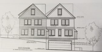 Front of proposed two-family dwelling for 50-52 Oak St. 