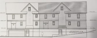 East elevation of proposed new two-family dwelling at 50-52 Oak St.