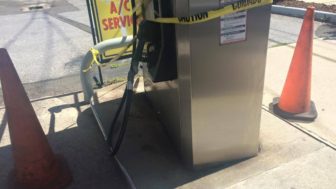 The dislodged gas pump at Gulf on Tuesday, July 5, 2016. Matt Walsh photo