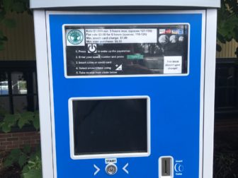 The new parking machine in the Playhouse Lot downtown. Credit: Michael Dinan