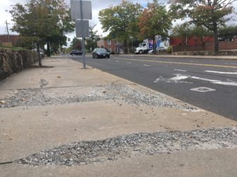 The sidewalk along the south side of Cherry Street between Main and South on Oct. 13, 2016. Credit: Michael Dinan