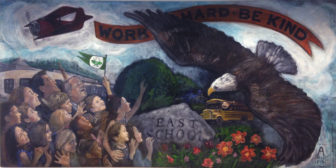 The East School mural, from portrait artist and East School mom Amanda Boyd-Yin. 
