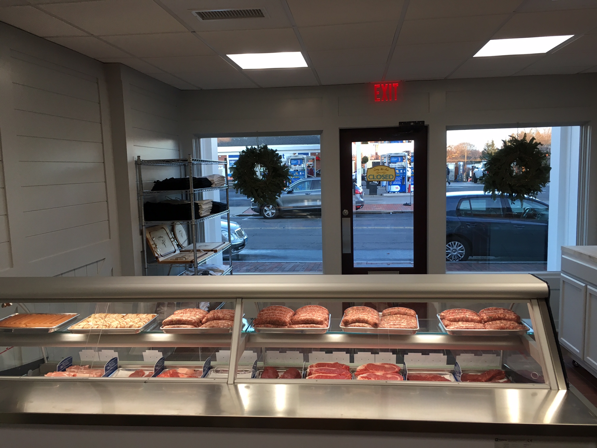 Looking into downtown New Canaan from inside South Avenue Butcher ...