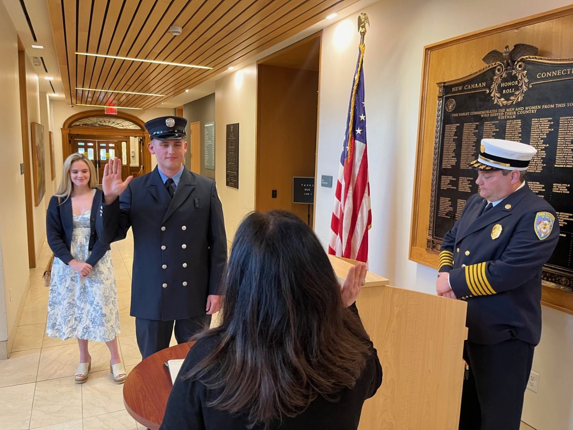 New Canaan Firefighter Harry Russell Sworn In at Town Hall Ceremony